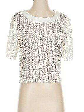Whiite Copenhagen Top White Mesh on Tan Short Sleeve Crop Danish Fashion 37" p2p